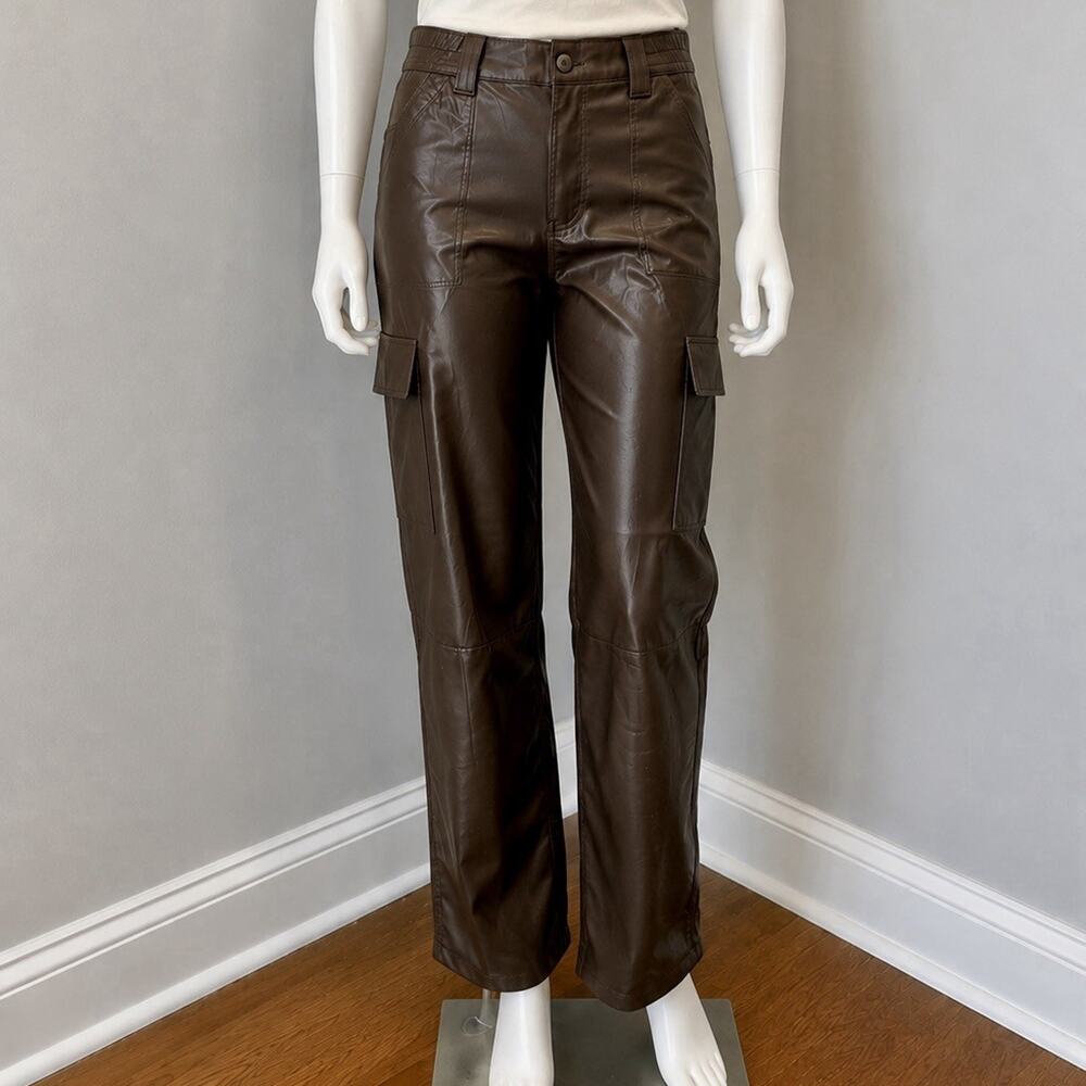 American Eagle Women’s 18 Faux Leather Cargo Pants Black Stretch Y2K